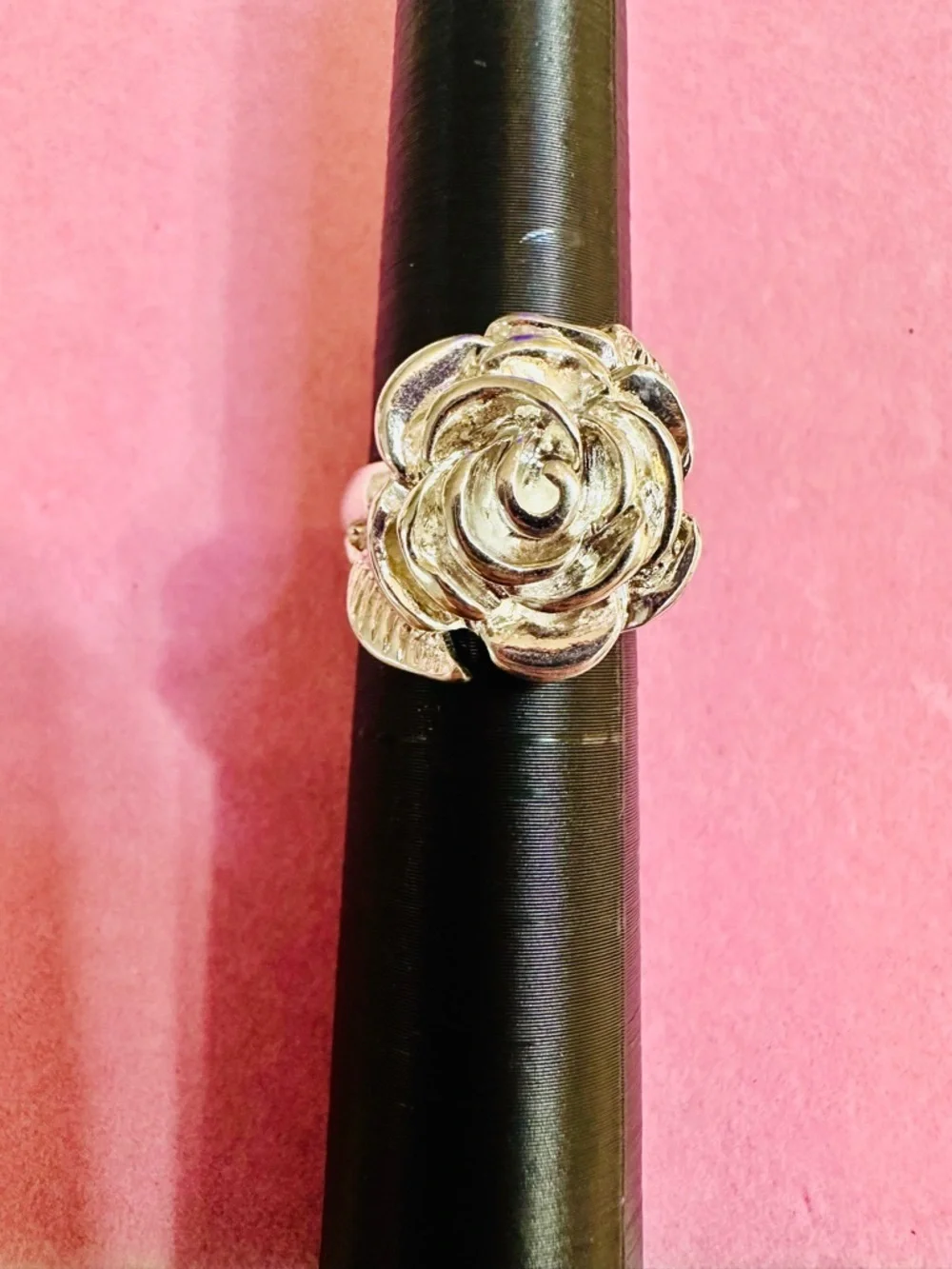 Silver Tone Rose Statement Ring Size 7